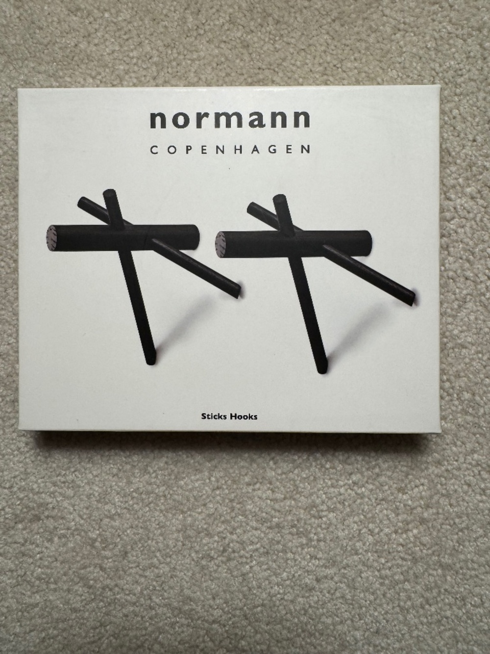 NIB Normann Copenhagen Wall Sticks Hooks - 2 pieces, Wood, Black, Danish Design